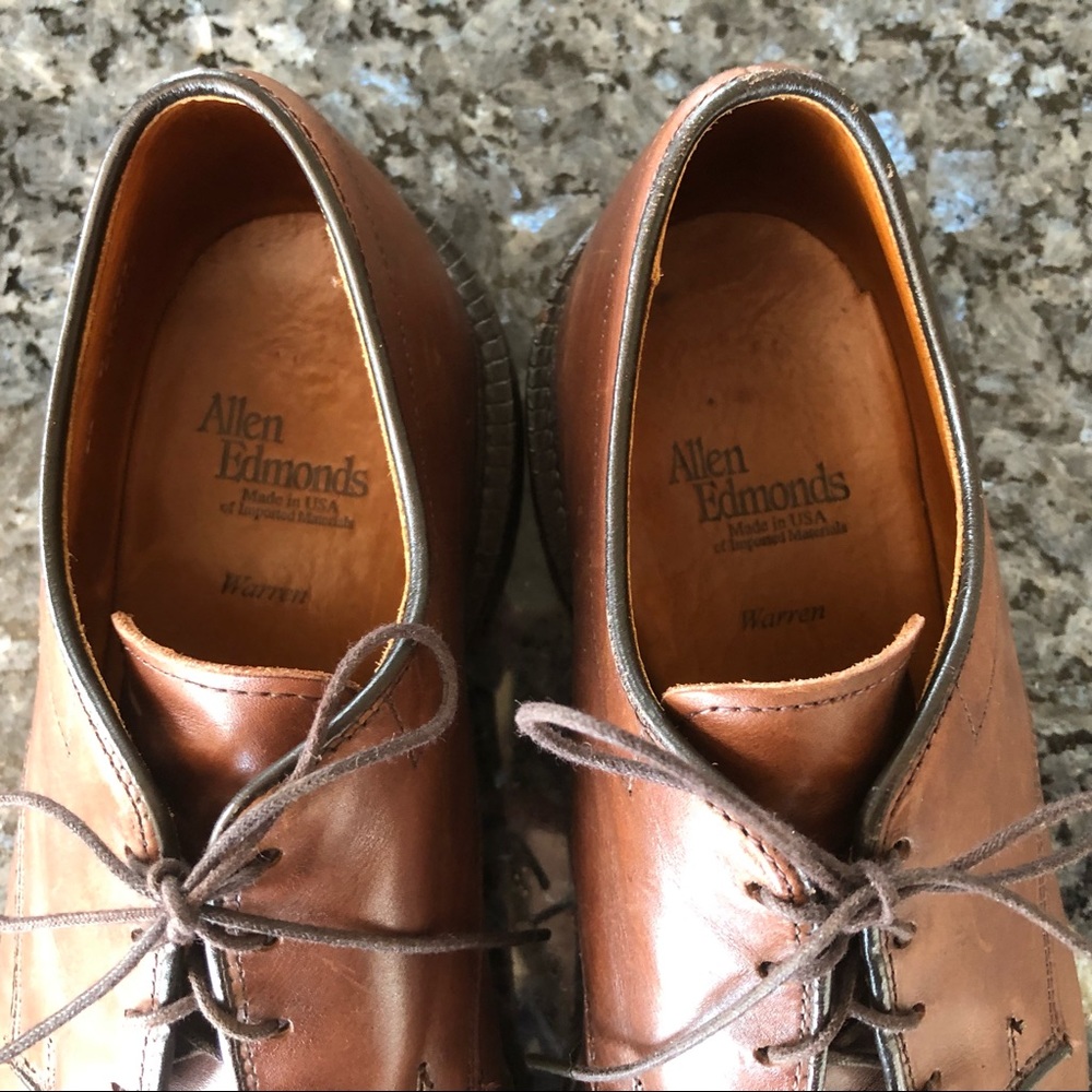 Men’s ALLEN EDMOND “Warren”Dark Tan Leather Derby Shoes - Picture 6 of 13